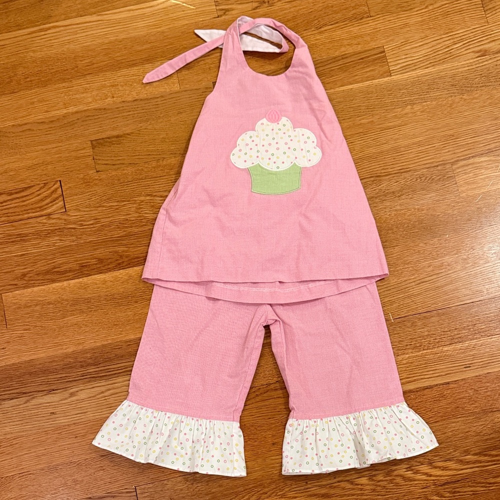 Castles and Crown 4T Girls' Pink Cupcake Halter Top & Ruffle Pants Set